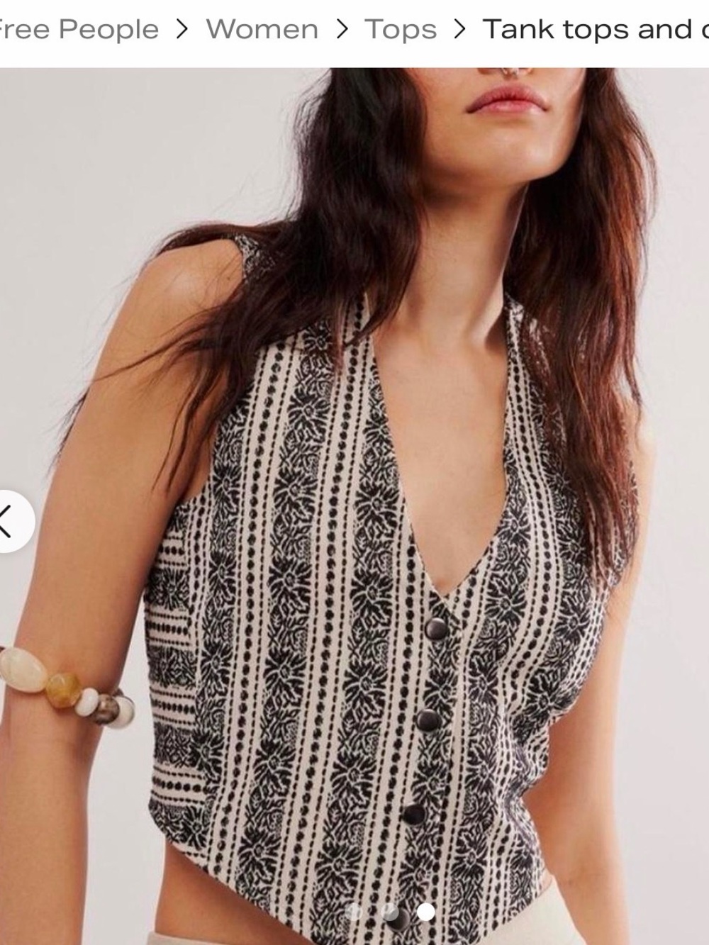 Free People Black and White Striped Embroidered Vest